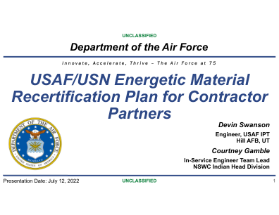 美国空军/美国海军承包商合作伙伴能量材料重新认证计划